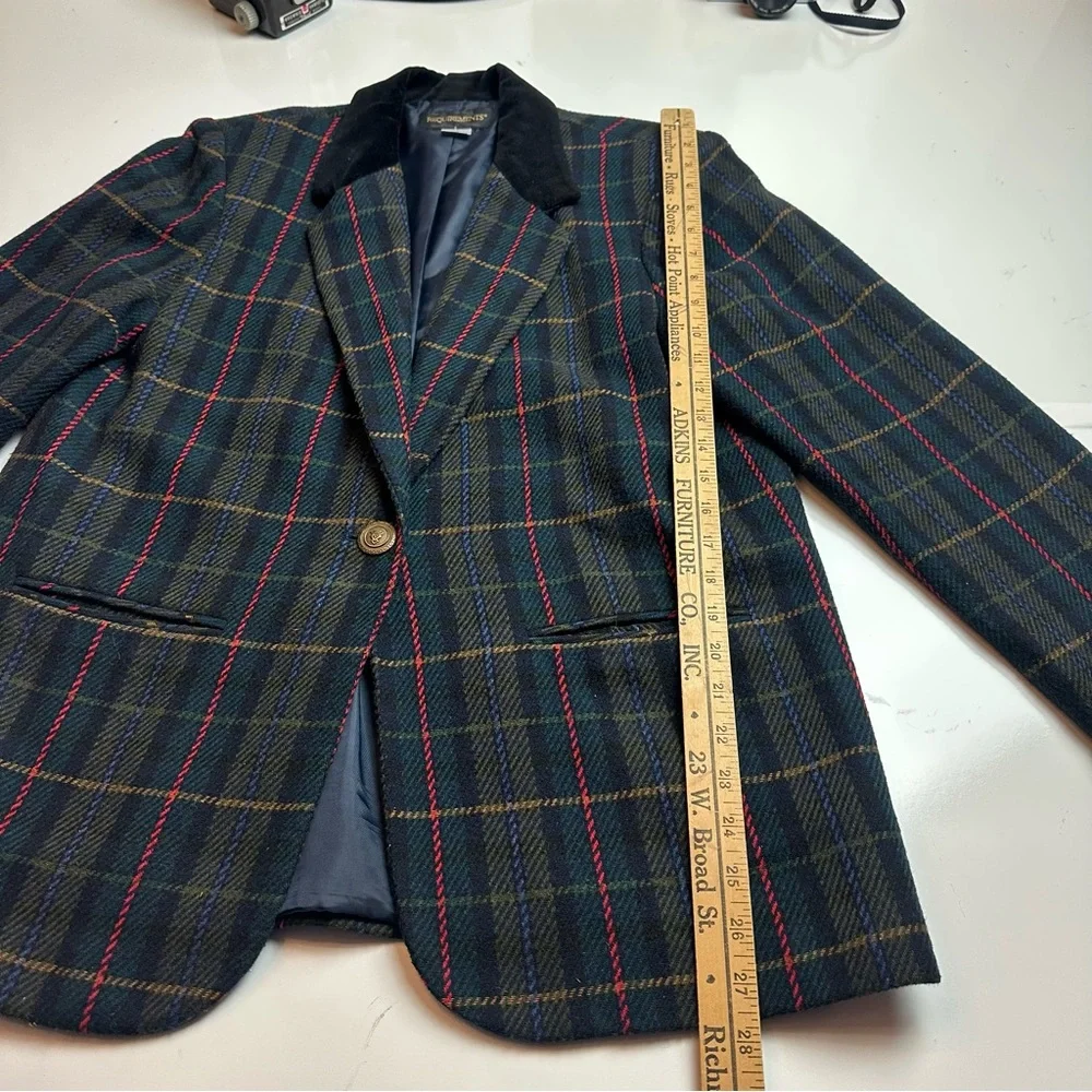 Requirements Navy Plaid Blazer with Black Collar